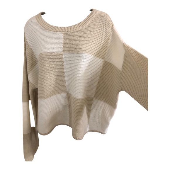 Jessica Simpson cream & offwhite colorblock ribbed neckline sweater size Large - Picture 8 of 12